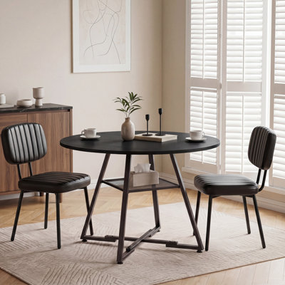 Ameah Industrial 42" Round Dining Table Set With Upholstered Chairs