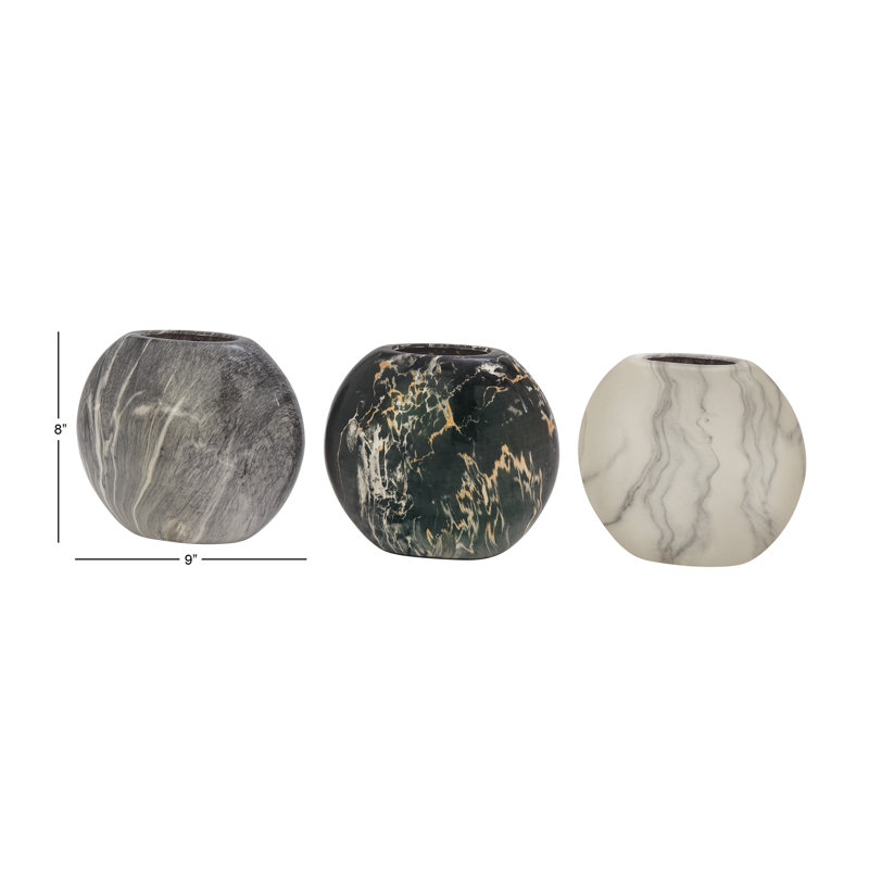 Gray Faux Marble Ceramic Decorative Vase Set with Abstract Design