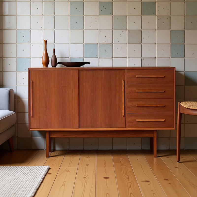 Simple solid wood retro sideboard, H 29,52 po x l 47,24 po x P 15,74 po