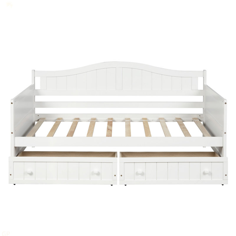 Lit de jour simple en bois avec 2 tiroirs, canapé-lit pour le salon de la chambre à coucher, Blanc