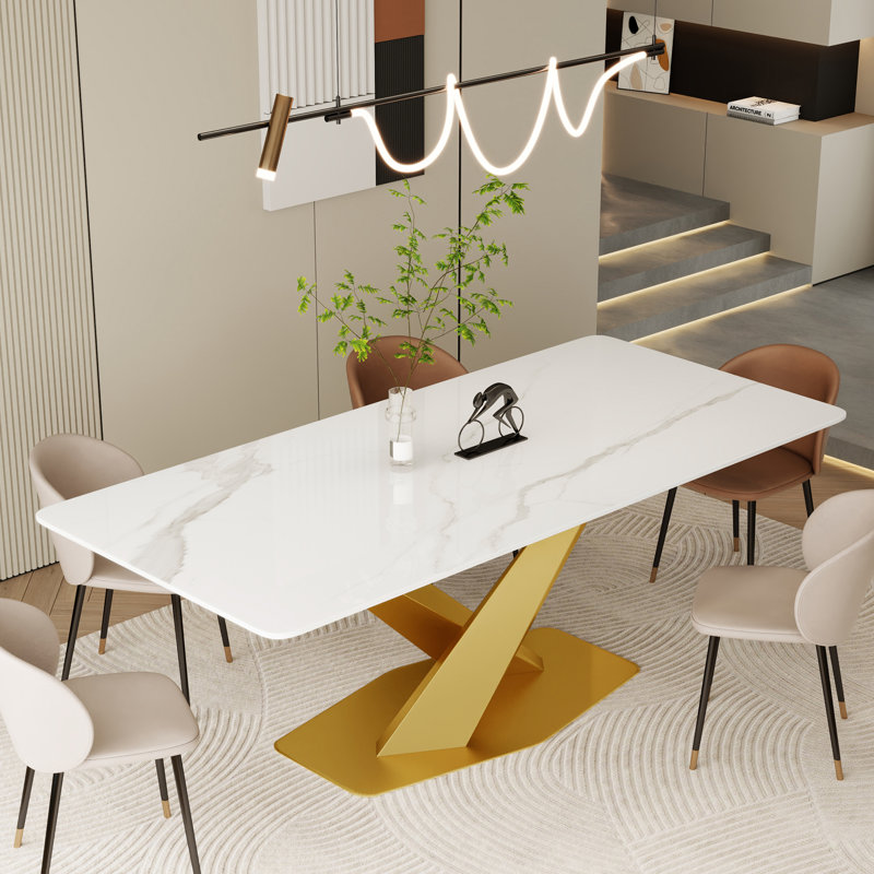 Luxurious Modern Dining Table, Dining Table Sintered Stone Tabletop With Carbon Steel Base Pre-assembly