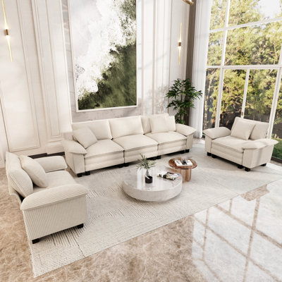 3-piece Upholstered Modular Sectional Sofa Sets, Oversized Couch Set With Sofa And Armchairs