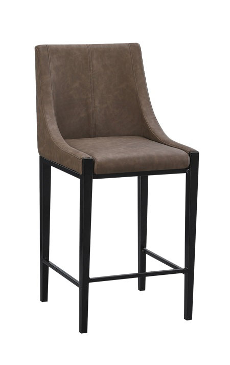 Tabouret de bar moderne en métal avec siège et dossier en vinyle brun