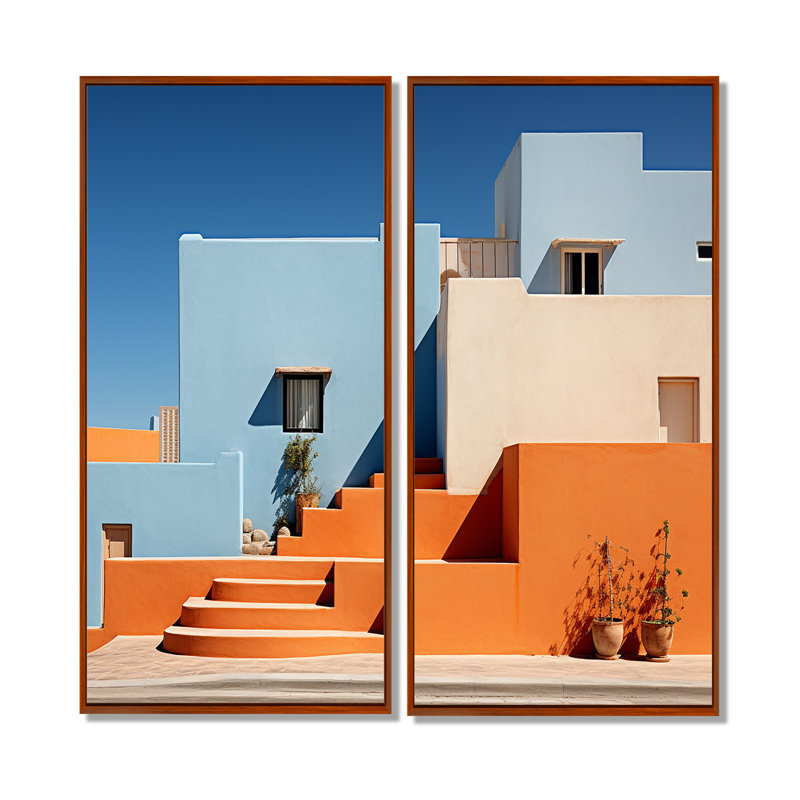 Paysage, architecture et vibrations I - art mural orange, H 40 po x l 40 po, Impression encadrée flottante, Brun