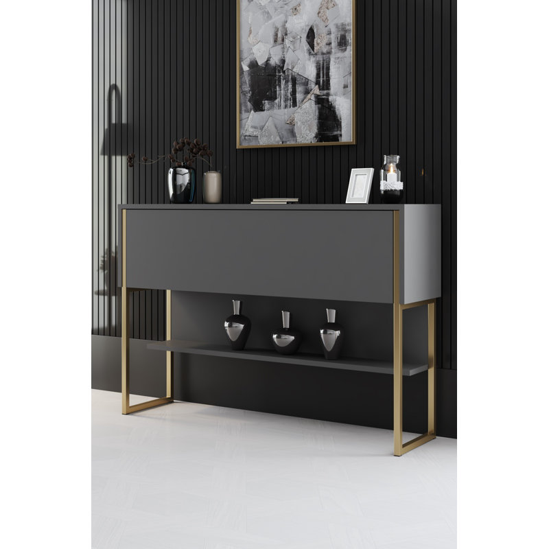 Modern Glam Dresser with Metal Legs, Gold & Anthracite | 100% Melamine Coated Particle Board, Dimensions: 47.2 x 31.5 x 11.8 inches | Stylish Solid Color Design, Perfect for Contemporary Bedrooms & Storage Solutions