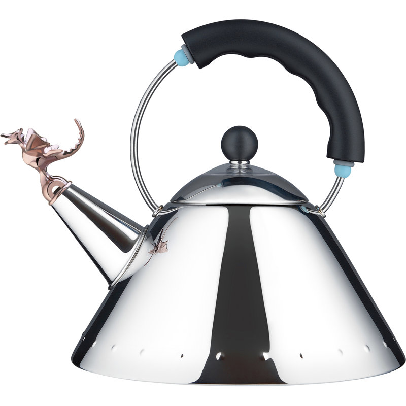Alessi 2 L Stainless Steel Whistling Stovetop Tea Kettle, Black