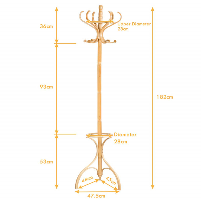 Bellview Solid Wood Freestanding Coat Rack, Oak