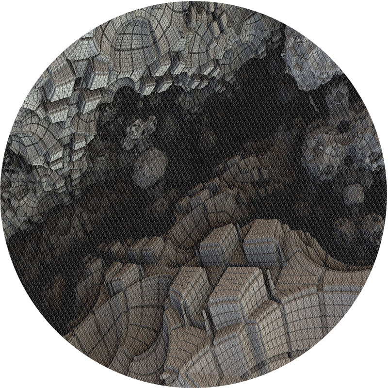 Tapis noir/gris à motifs, Rond 7 pi