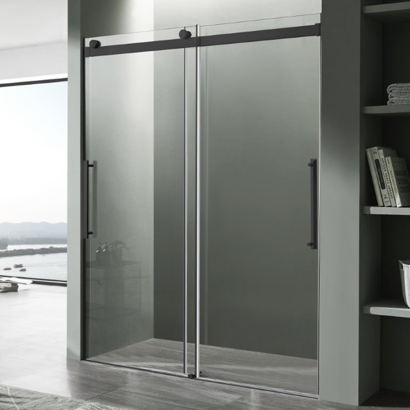 Stellar 48" W x 76" H Double Sliding Frameless Shower Door, Matte Black