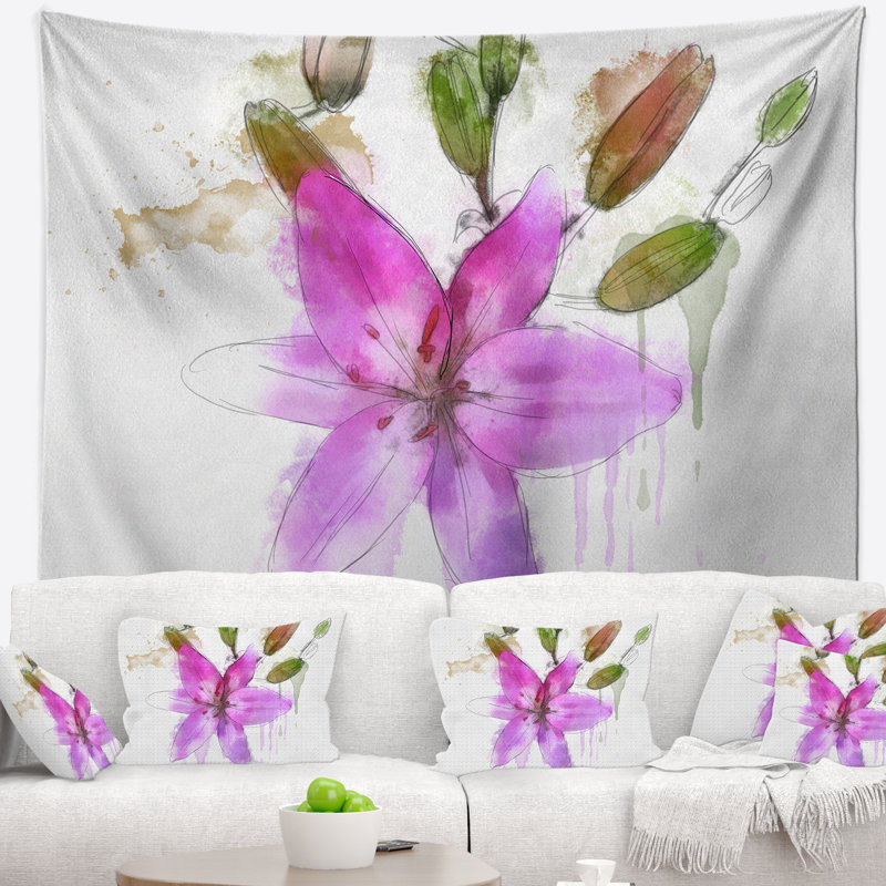 Magnifique tapisserie mauve à motif floral, H 32 po x l 39 po