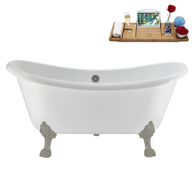 59" Streamline Clawfoot Tub,Tray,Drain, Clawfeet