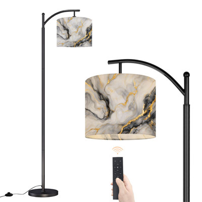 Lampe sur pied à arc avec abat-jour réglable Élégant noir blanc marbré veines dorées Design abstrait Lampe sur pied à 3 températures de couleur à intensité variable avec poteau pour interrupteur de chambre à coucher