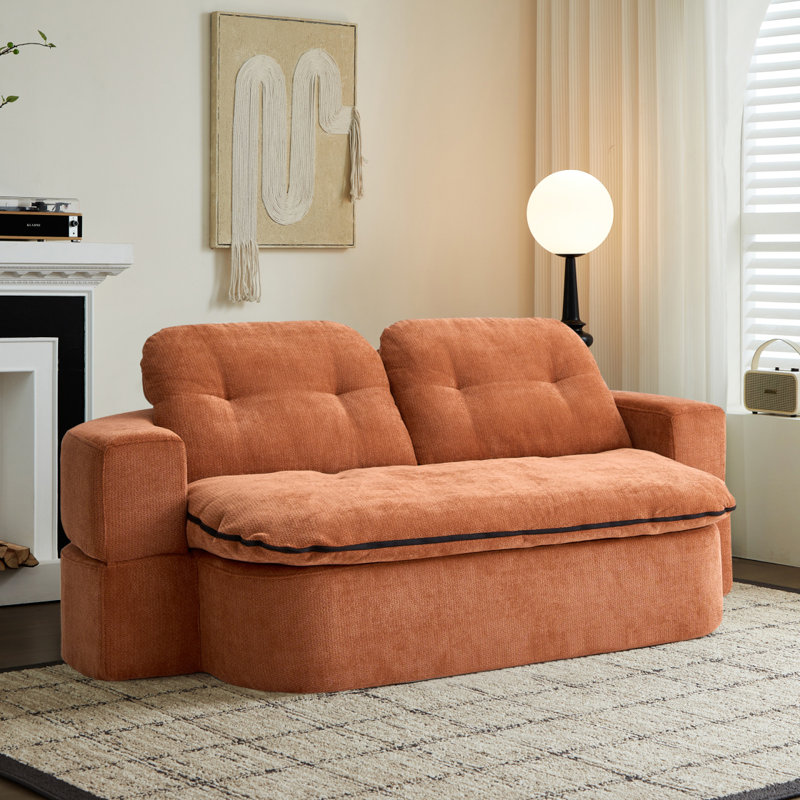 Modern Floor Sofa With 2 Pillows,Convertible Corduroy Fabric Foam-Filled Sleeper Sofa Bed, No Assembly Required,Convertible Sofa Cushion Unfolds Into Quilt,Folding Mattress For Living Room,Playroom