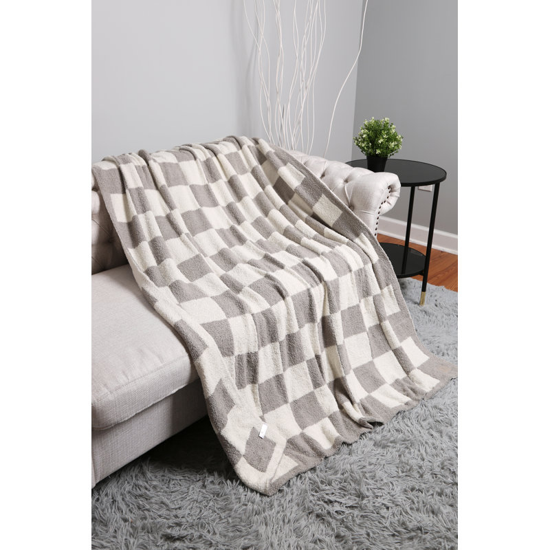 Checkered Pattern Luxury Soft Throw Blanket, Gray