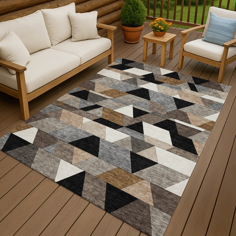 Machine Washable Indoor/Outdoor Chantille ACN2526 Geometric Rug, Black, Rectangle 2'6" x 3'10"