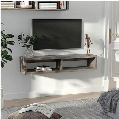 Meuble télé mural, console flottante de rangement pour salon ou bureau à domicile, gris foncé