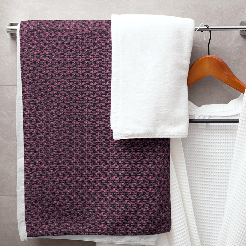 Serviette de bain hexagonale classique en treillis, Rose/noir