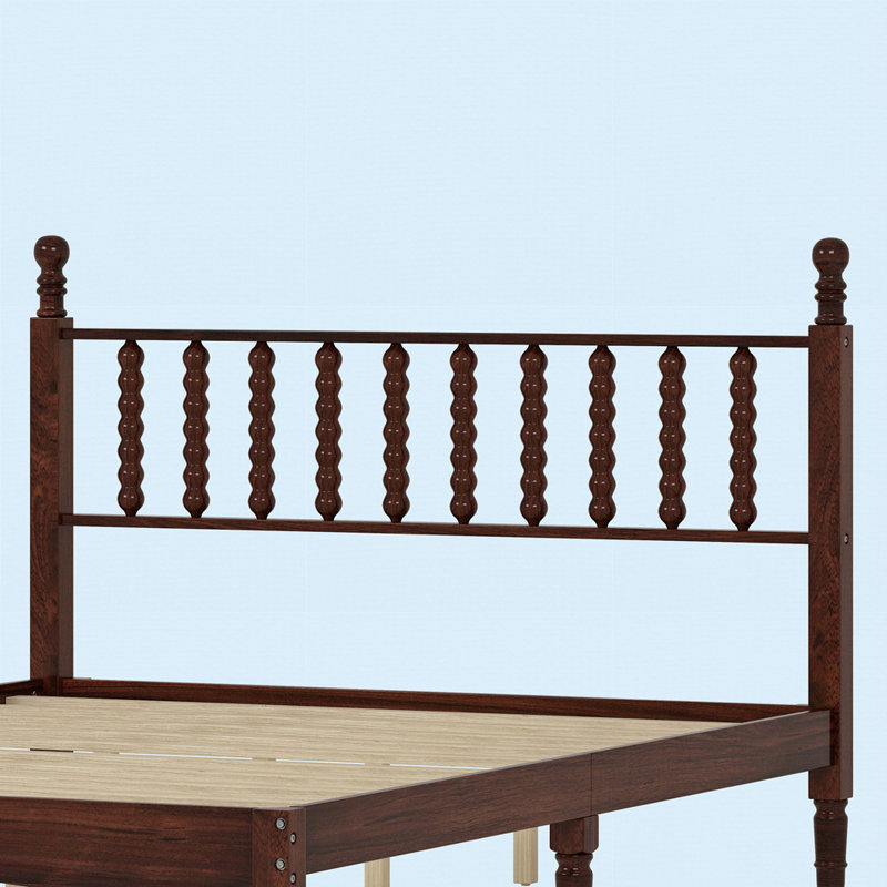 Massias Retro Wood Platform Bed with Gourd-Shaped Headboard and Wooden Slat Support, King, Walnut
