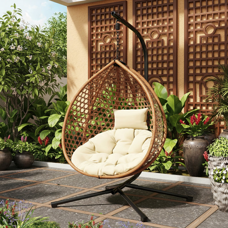 Chaise hamac avec support et coussin amovible, Beige