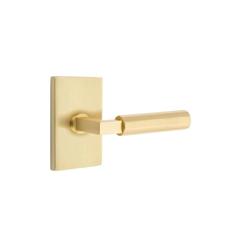 Emtek Select Passage Interior Mortise w/ Modern Rectangular Rosette & L-Sq. Stem, Faceted Lever, Left, Satin Nickel