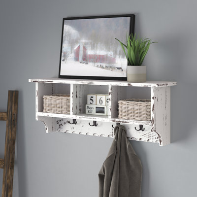Country Cottage Coat Hook with Storage Cubbies Antique Finish, White