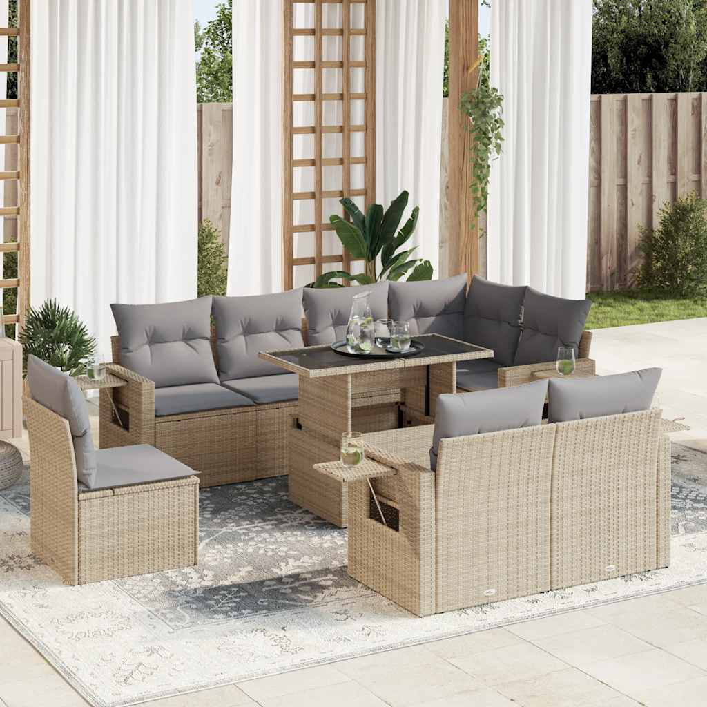 Vidaxl 9-Tlg. Garten-Sofagarnitur Mit Kissen Grau Poly Rattan