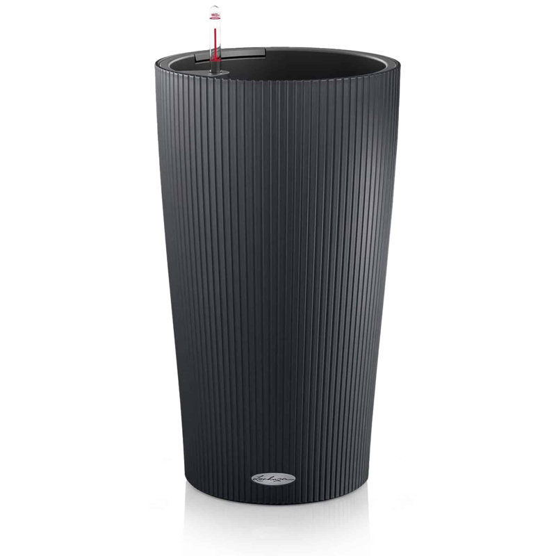 Grand pot de fleurs cylindrique en plastique auto-arrosant Cilindro Color 23 pour l'intérieur et l'extérieur, ardoise