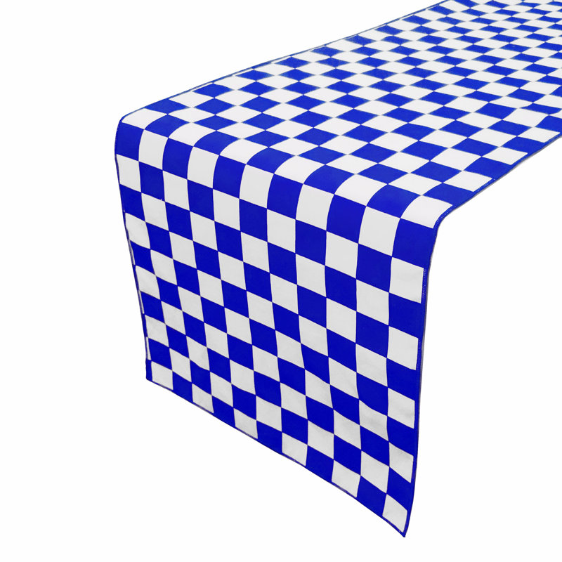 Checkerboard Print Table Runner, Blue, 72" L x 24" W