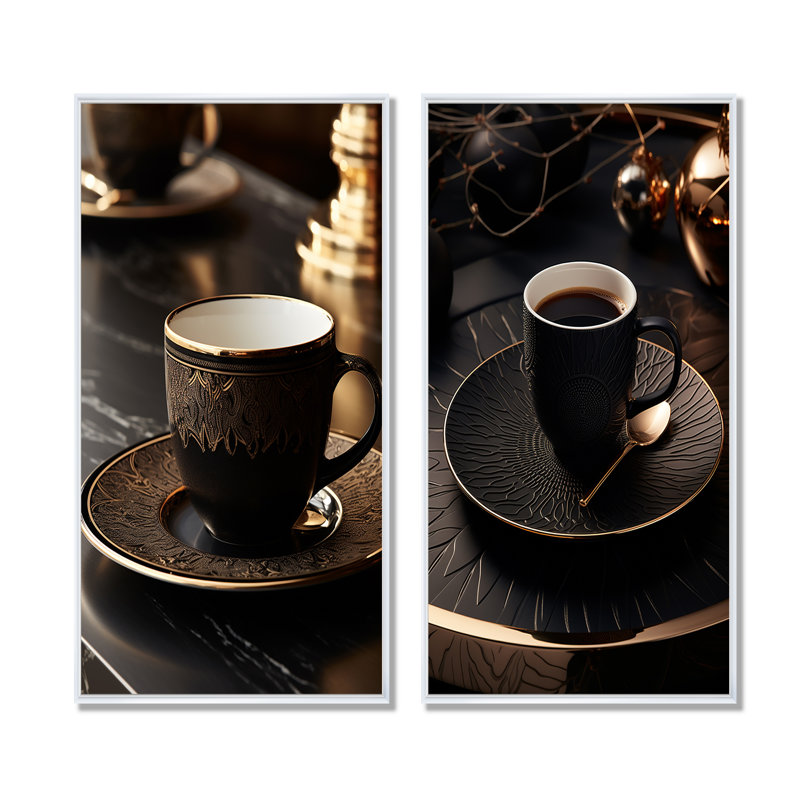 Black Coffee Espresso Eclipses - Ensemble de 2 décorations murales café, Cadre blanc, H 32 po x l 33 po