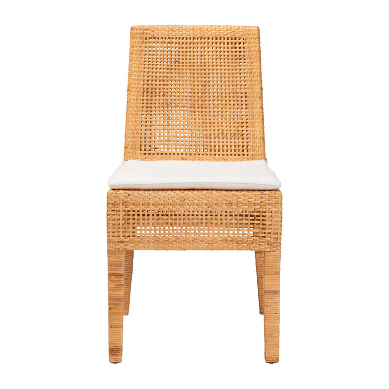 Chaise bohémienne en rotin avec détails tissés à la main et coussin amovible