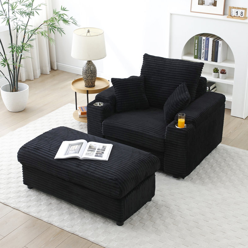 Fauteuil d'appoint surdimensionné avec salon dans la chambre à coucher - Fauteuil confortable moderne noir, noir et siège moelleux pour