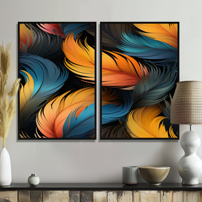 Plume orange et sarcelle, élégance aviaire - Art mural orange
