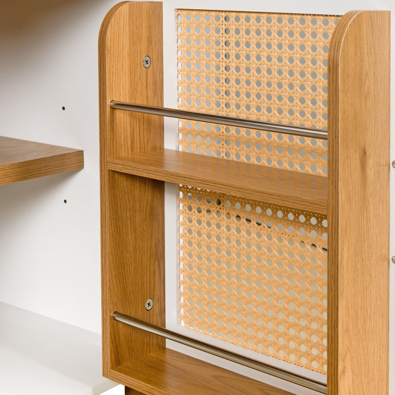 Armoire de rangement de 71 po de style campagnard moderne, 4 portes en rotin, tablettes réglables et supports intégrés pour la cuisine