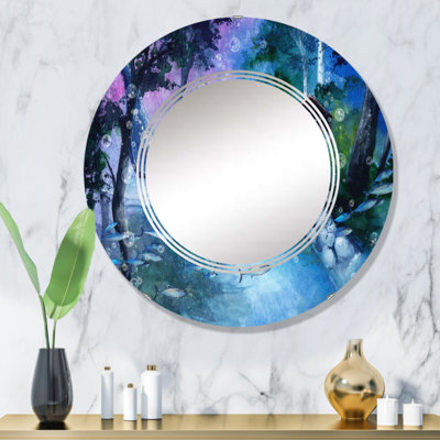 Une baleine dans la forêt magique des arbres verts - Miroir mural rond Cabin & Lodge