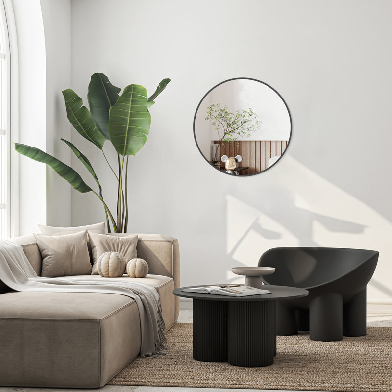 Karrina Round Metal Accent Mirror, Black, 20" x 20"