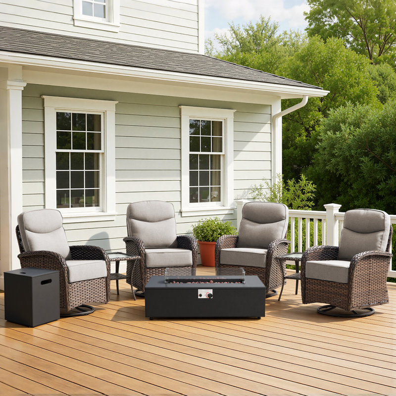 Ensemble de conversation d'extérieur en rotin avec chaises et table d'appoint, Beige