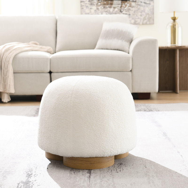 Tabouret rond rembourré en tissu entièrement assemblé, blanc, siège de 20 pouces, mousse haute densité, léger, pour le salon et la chambre à coucher avec tissu doux, capacité de poids de 300 lb, dortoir