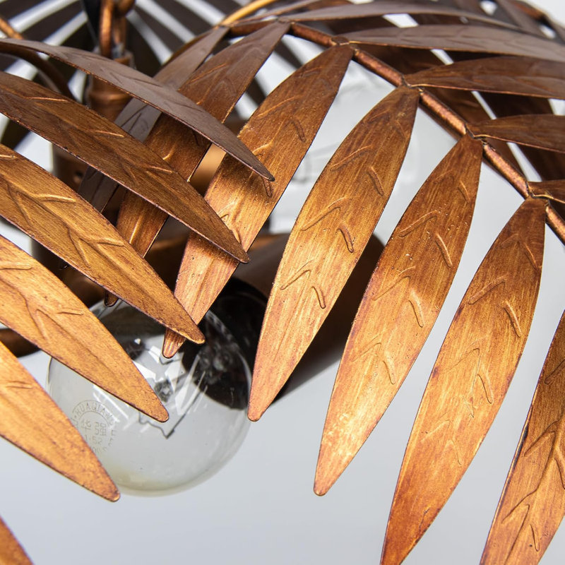 Rustic Farmhouse Chandelier, Flush Mount Chandelier With Gold Palm Leaves Decor, Art Deco Pendant Light For Home