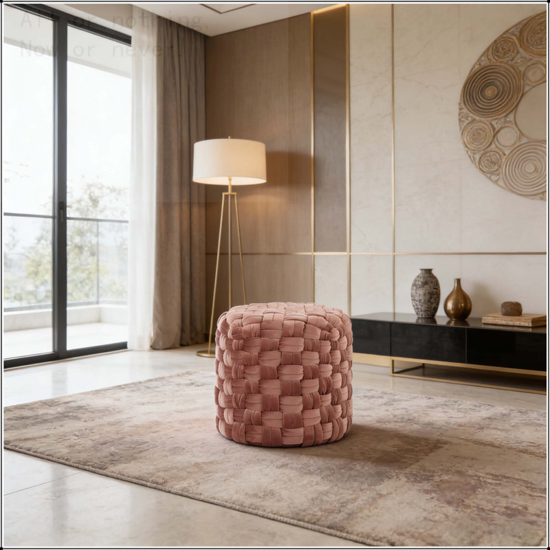 Round 16" Ottoman Velvet, Pink