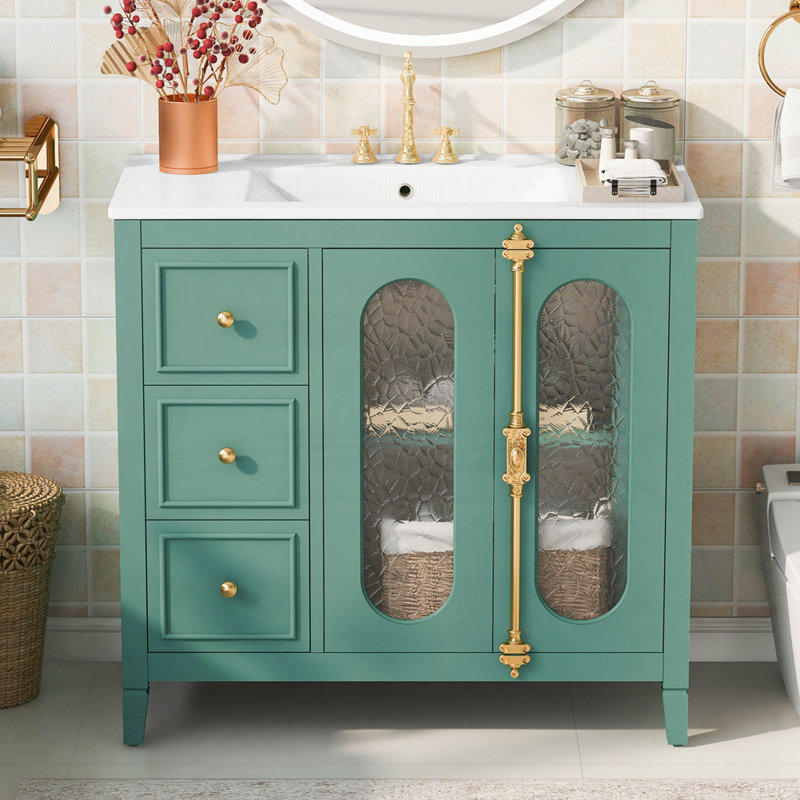 Meuble-lavabo 36 po avec 2 portes à fermeture douce, Vert lac
