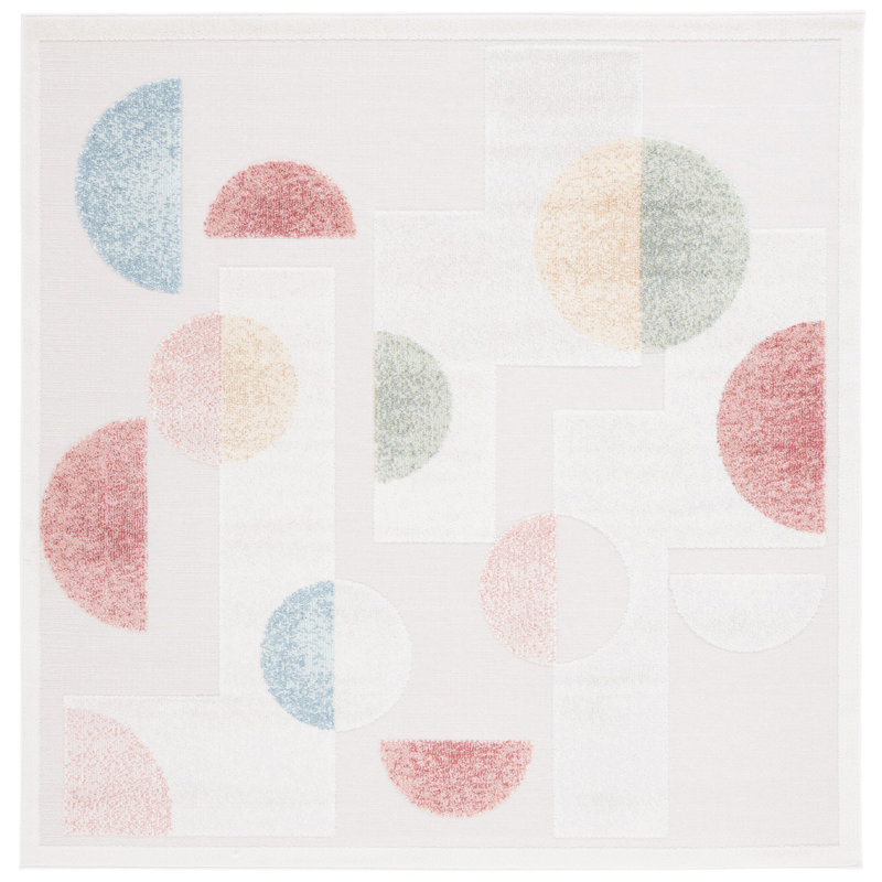 Tapis d'intérieur / extérieur à motif géométrique Dabir, Carré 6 pi 7 po
