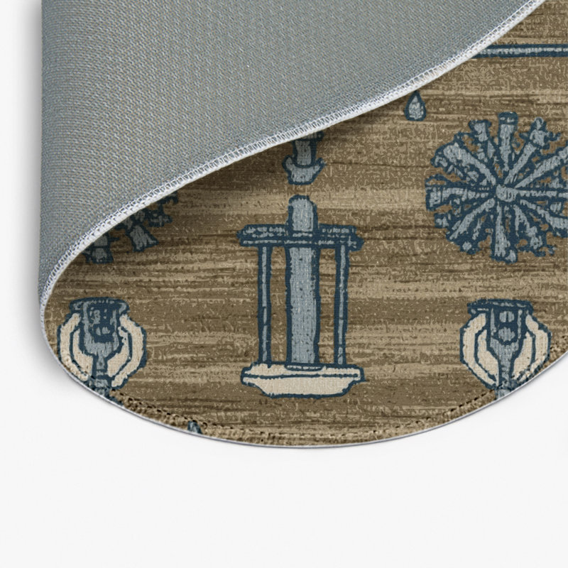 Transportation Brown Indoor and Outdoor Area Rug, Round 5'