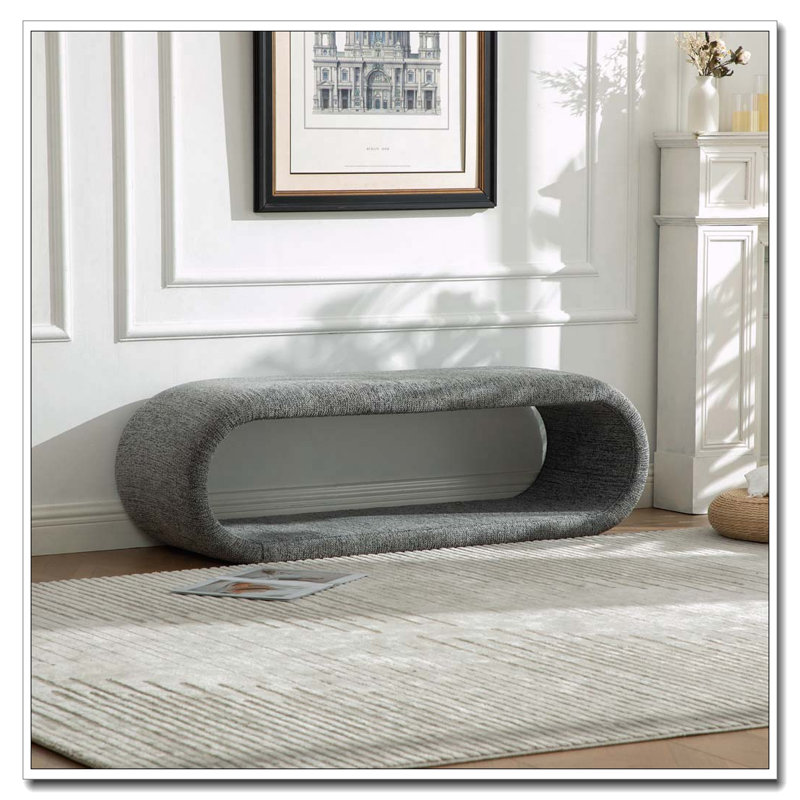 Banc rembourré en chenille de 52,17 po de largeur, Gris
