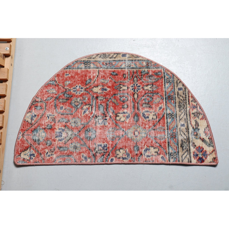 Handmade Vintage Oushak Turkish Rug - Small Round Red Carpet Wall Hanging Decor 9506