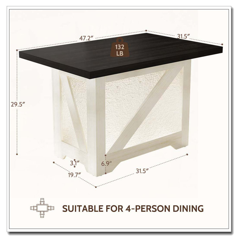 47 Inch Rectangular Dining Table, White+Black