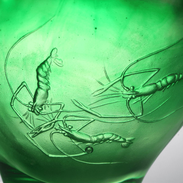 LIULI Crystal, Floral Vase, Lotus and Shrimp Sculpture | Lotus Pond Leisure