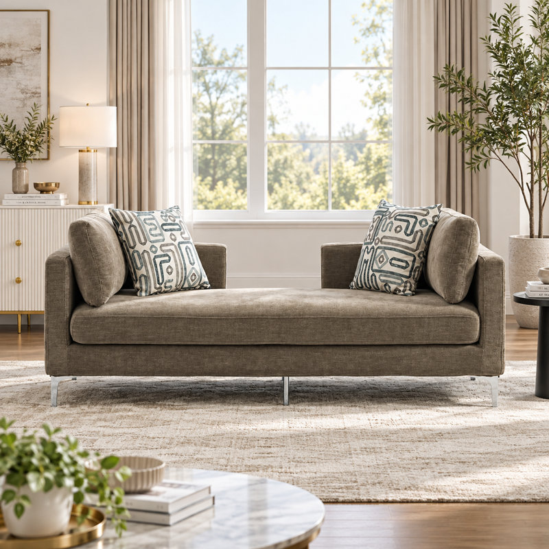 Canapé-lit en chenille avec accoudoirs et coussins Unarepos, Taupe