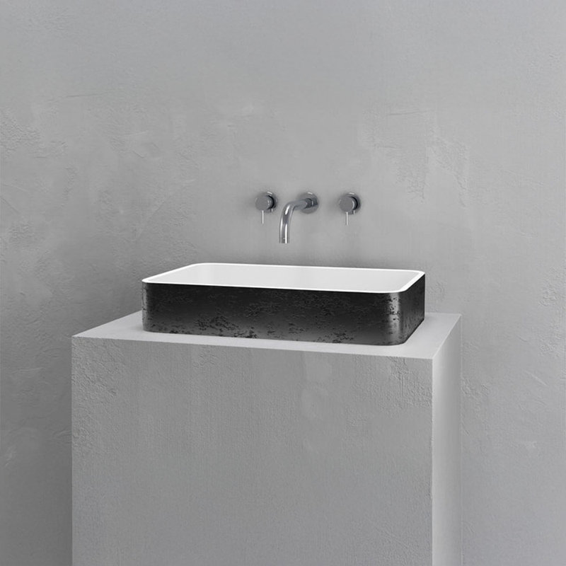 Vast Studio 21.5” L x 13.8” W Textured Black Iron/ White  Rectangular Vessel Bathroom Sink Countertop Wash , Iron/White