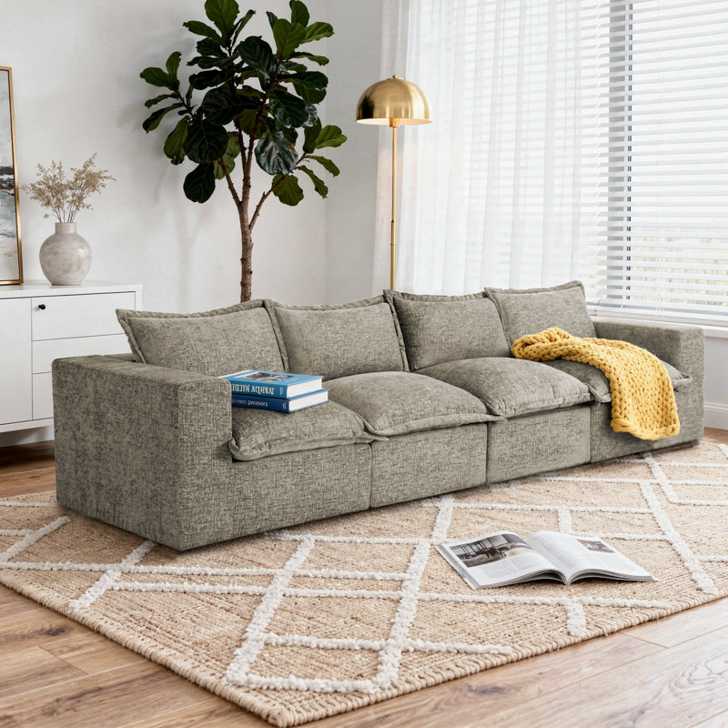 Canapé modulaire rembourré sans dossier en chenille avec dossier rembourré - entièrement comprimé, aucun assemblage requis, 4