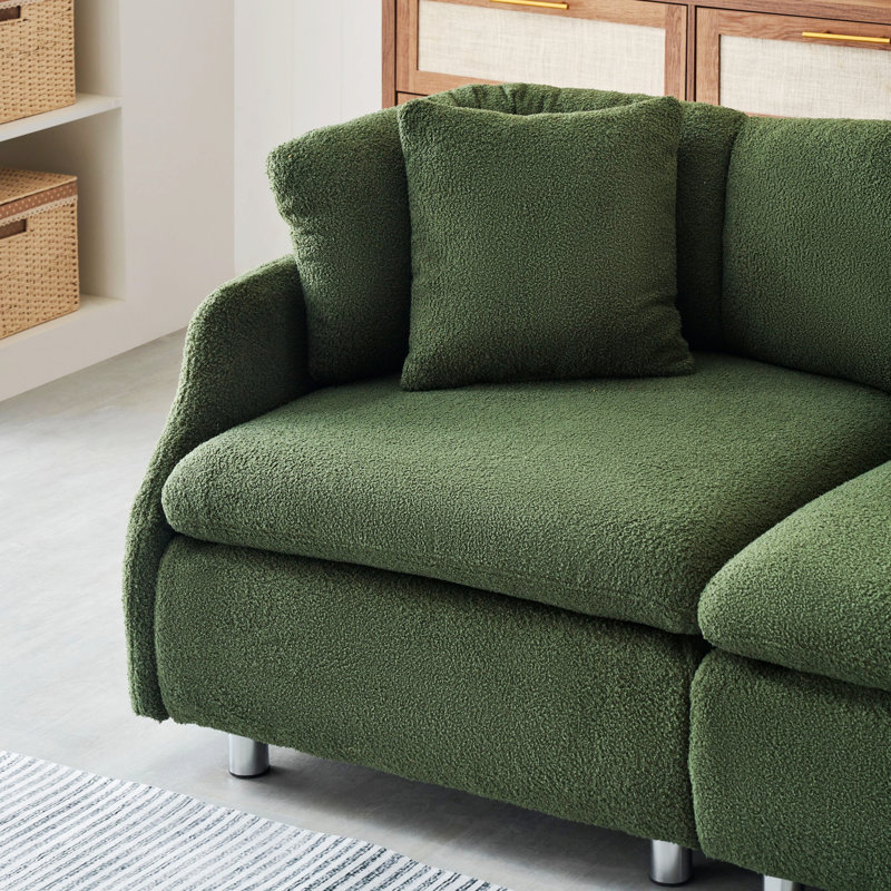 95.3"W Teddy Sofa with Pillows, Green Teddy